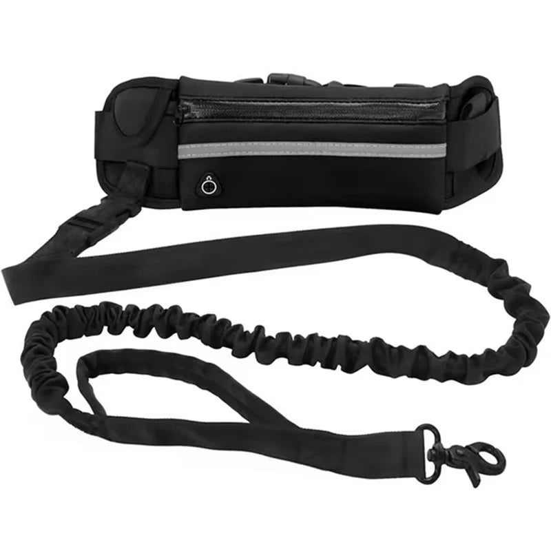 Hands-Free Reflective Dog Leash with Waist Bag – Retractable & Elastic for Running and Walking