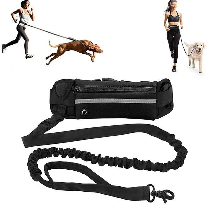 Hands-Free Reflective Dog Leash with Waist Bag – Retractable & Elastic for Running and Walking