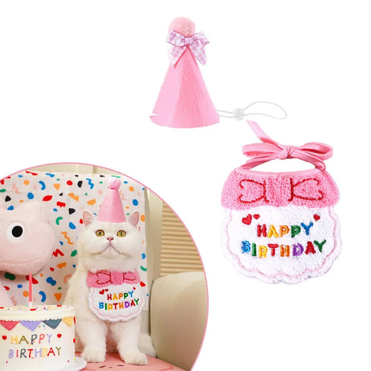Adorable Pet Birthday Hat & Bandana Set β Adjustable Scarf for Dogs and Cats